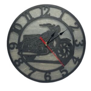 Custom MOTORCYCLE Wall Clock Laser Cut Layered Wood Decor Gift